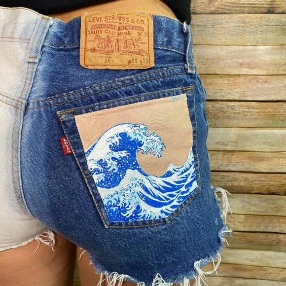 Levi's Pants - Levi's Denim Shorts 501 Button Handpainted Vintage